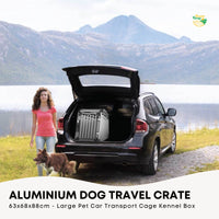 Aluminium Dog Travel Crate 63x68x88cm - Large Pet Car Transport Cage Kennel Box