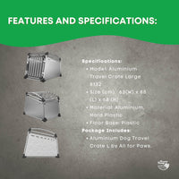 Aluminium Dog Travel Crate 63x68x88cm - Large Pet Car Transport Cage Kennel Box