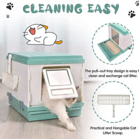 YES4PETS XL Portable Cat Toilet Litter Box Tray Foldable House with Handle and Scoop Green