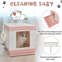 YES4PETS XL Portable Cat Toilet Litter Box Tray Foldable House with Handle and Scoop Pink