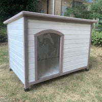 YES4PETS L Timber Pet Dog Kennel House Puppy Wooden Timber Cabin With Stripe White