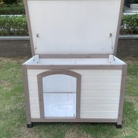 YES4PETS M Timber Pet Dog Kennel House Puppy Wooden Timber Cabin With Stripe White
