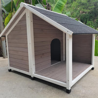 YES4PETS L Timber Pet Dog Kennel House Puppy Wooden Timber Cabin 130x105x100cm Grey