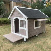 YES4PETS XL Timber Pet Dog Kennel House Puppy Wooden Timber Cabin With Door Grey