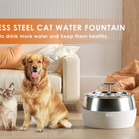 YES4PETS 3L Automatic Electric Pet Water Fountain Dog Cat Stainless Steel Feeder Bowl Dispenser White