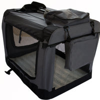 YES4PETS Medium Foldable Soft Dog Cat Puppy Rabbit Crate Bag With Curtain-Grey