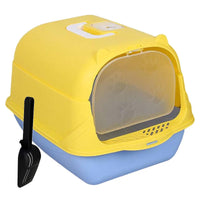 Enclosed Cat Litter Box Lid Scoop Splash Proof Lift Top Removable Toilet Tray - Blue Yellow
