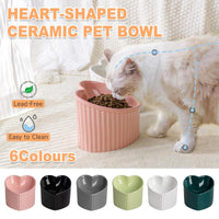 Love Shape Slanted Cat Bowl Ceramic Pet Bowl for Cats Food Water Feeding Dish - Dark Green