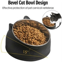 Pet Dog Cat Food Bowl Raised No Slip Stainless Steel Tilted Water Food Feeder - Green