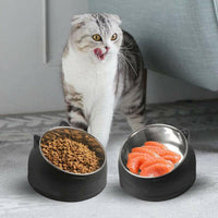 Pet Dog Cat Food Bowl Raised No Slip Stainless Steel Tilted Water Food Feeder - Green