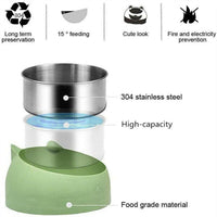 Pet Dog Cat Food Bowl Raised No Slip Stainless Steel Tilted Water Food Feeder - Green