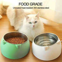 Pet Dog Cat Food Bowl Raised No Slip Stainless Steel Tilted Water Food Feeder - Green