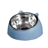 Pet Dog Cat Food Bowl Raised No Slip Stainless Steel Tilted Water Food Feeder - Green