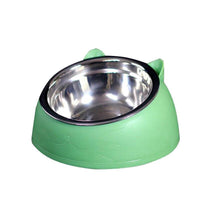 Pet Dog Cat Food Bowl Raised No Slip Stainless Steel Tilted Water Food Feeder - Green