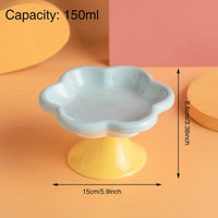 Flower Ceramic Cat Bowl Pet Food Bowl Snack Tray for Cats and Small Pets Feeding - Blue