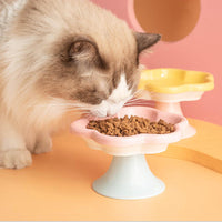 Flower Ceramic Cat Bowl Pet Food Bowl Snack Tray for Cats and Small Pets Feeding - Blue