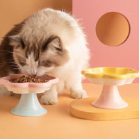 Flower Ceramic Cat Bowl Pet Food Bowl Snack Tray for Cats and Small Pets Feeding - Blue
