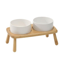 Ceramic Elevated Dog Bowl Anti-Slip Double Bowl for Small Medium Large Dogs - Grey