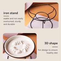 Ceramic Cat Bowl Slow Feeder Pet Food Tray for Cats and Dogs Non Slip Design - Yellow Bowl-White Tray Rack