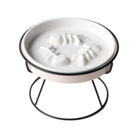 Ceramic Cat Bowl Slow Feeder Pet Food Tray for Cats and Dogs Non Slip Design - Yellow Bowl-White Tray Rack
