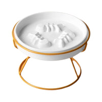 Ceramic Cat Bowl Slow Feeder Pet Food Tray for Cats and Dogs Non Slip Design - Yellow Bowl-White Tray Rack