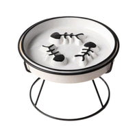 Ceramic Cat Bowl Slow Feeder Pet Food Tray for Cats and Dogs Non Slip Design - Yellow Bowl-White Tray Rack