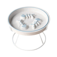 Ceramic Cat Bowl Slow Feeder Pet Food Tray for Cats and Dogs Non Slip Design - Yellow Bowl-White Tray Rack