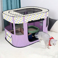 Foldable Cat Dog Kennel Pet Delivery Cage Portable Pet Fence Tent - Purple-L