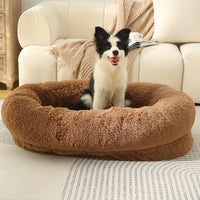 Fluffy Donut-Shaped Pet Bed- Soft, Cozy, and Anti-Anxiety for Dogs and Cats, Machine Washable khaki Size:S 60*15*18cm