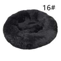 Calming Donut Pet Bed -Soft Faux Fur, Anti-Anxiety Fluffy Round Bed for Cats and Small Dogs (Black)50cm