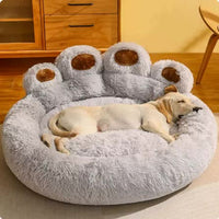 Diameter 90cm Light Blue Plush Dog Bed with Paw Design - Ultra Soft Round Pet Sofa for Medium to Large Dogs