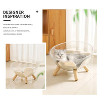 Luxury Transparent Cat Bed with Wooden Legs - Stylish Pet Nest