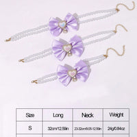 2 - PCS Cute Pet Pearl Necklace Collar with Purple Bow and Heart Charm - Size L