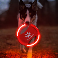 Red LED Rechargeable Dog Flying Disc - Glow-in-the-Dark Pet Training Toy with Paw Design