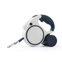 Blue and White 3M Retractable Dog Leash - Built-in LED Light (No Batteries) and Bag Holder