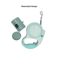 Blue and White 3M Retractable Dog Leash - Built-in LED Light (No Batteries) and Bag Holder