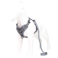 Grey Reflective Mesh Dog Harness and Leash Set - Adjustable No-Pull Vest - M
