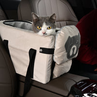 Beige Pet Car Booster Seat for Small Dogs & Cats - Safe Travel Carrier Bed