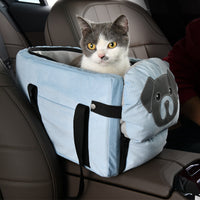 Blue Pet Car Booster Seat for Small Dogs & Cats - Safe Travel Carrier Bed