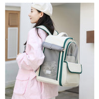 Beige And Pink Spacious Pet Carrier Backpack with Clear Window - Comfortable Travel Bag for Cats & Small Dogs