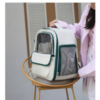 Beige And Pink Spacious Pet Carrier Backpack with Clear Window - Comfortable Travel Bag for Cats & Small Dogs