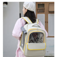 Beige And Pink Spacious Pet Carrier Backpack with Clear Window - Comfortable Travel Bag for Cats & Small Dogs