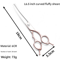 Rose Gold and Silver Professional 6.5 Inch CURVED Pet Grooming Blending Shears - 38-Tooth Stainless Steel Fluffy Finish Scissors for Dogs & Cats