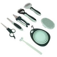 Grey and Green Complete 8-Piece Pet Grooming Kit - Essential Dog & Cat Care Tools with Brushes, Nail Clippers, Scissors & Portable Case