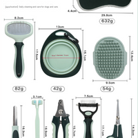 Grey and Green Complete 8-Piece Pet Grooming Kit - Essential Dog & Cat Care Tools with Brushes, Nail Clippers, Scissors & Portable Case