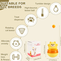 2-Piece Yellow Interactive Cat Tumbler Toy - 3-in-1 Treat Dispensing Puzzle Feeder with Ball Track & Teaser Wand