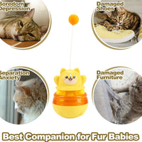 2-Piece Yellow Interactive Cat Tumbler Toy - 3-in-1 Treat Dispensing Puzzle Feeder with Ball Track & Teaser Wand