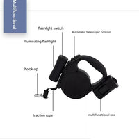 Grey 3-in-1 Retractable Dog Leash with LED Flashlight & Poop Bag Dispenser | Heavy Duty Tangle-Free Leash for Safe Night Walks