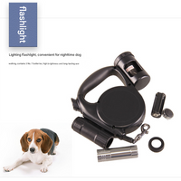 Grey 3-in-1 Retractable Dog Leash with LED Flashlight & Poop Bag Dispenser | Heavy Duty Tangle-Free Leash for Safe Night Walks