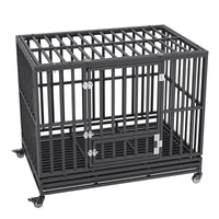VEVOR 47 Inch Heavy Duty Dog Crate, Indestructible Dog Crate, 3-Door Heavy Duty Dog Kennel for Medium to Large Dogs with Lockable Wheels and Removable Tray, High Anxiety Dog Crate for Indoor & Outdoor